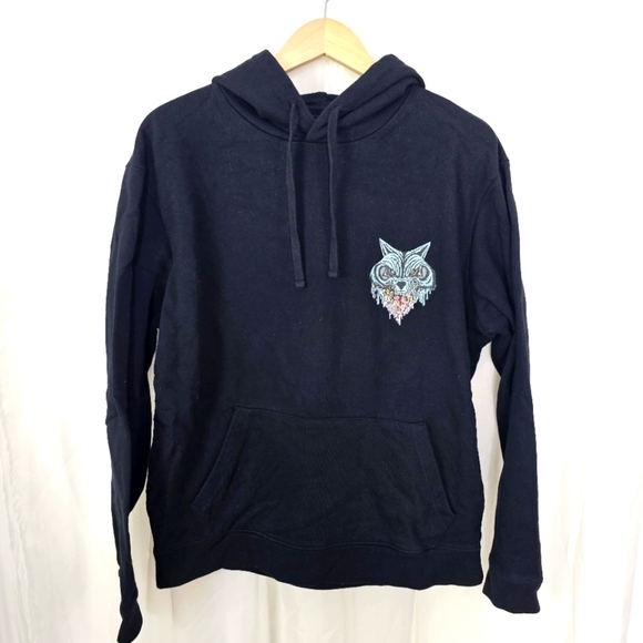 All Saints black pullover hoodie pastel wolf graphic size medium